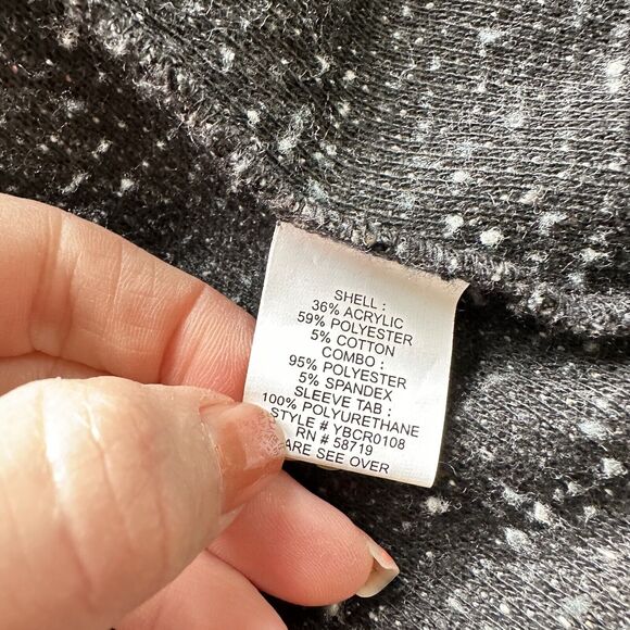 NY Collection Open Front Cardigan Jacket Petite Large PL Roll Tab Sleeve Grey - Picture 7 of 8